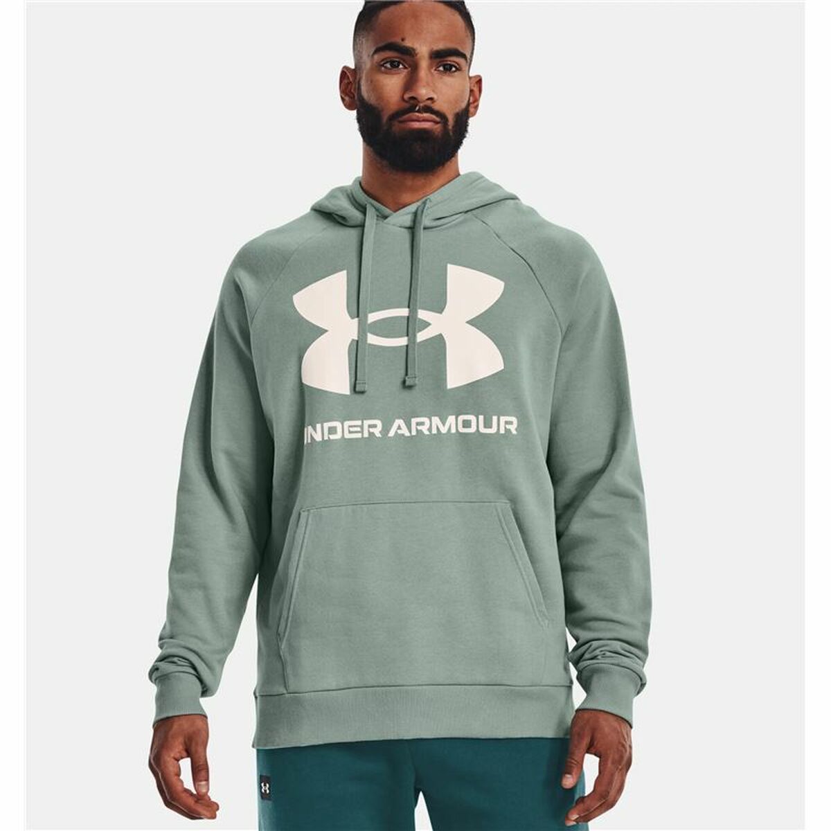 Men’s Hoodie Under Armour Rival Big Logo Green Cotton Blend