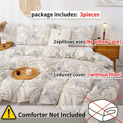 Elegant Leaf Print 3Piece Duvet Cover Set for Chic Comfort