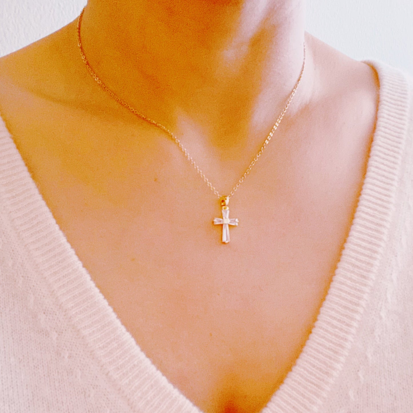 My Dear Crystal Cross Necklace in 18K Gold Plated Steel