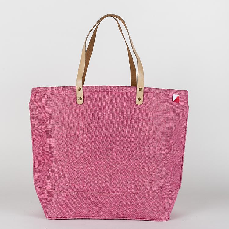 Big Jute Colored Tote Bags with Leather Handles and Monogram