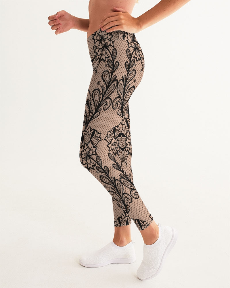 Black & Nude Lace Women's Yoga Pants for Active Comfort