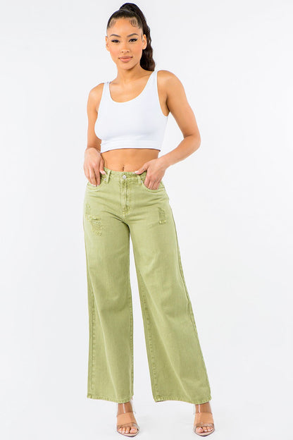 American Bazi High Waist Distressed Wide Leg Jeans