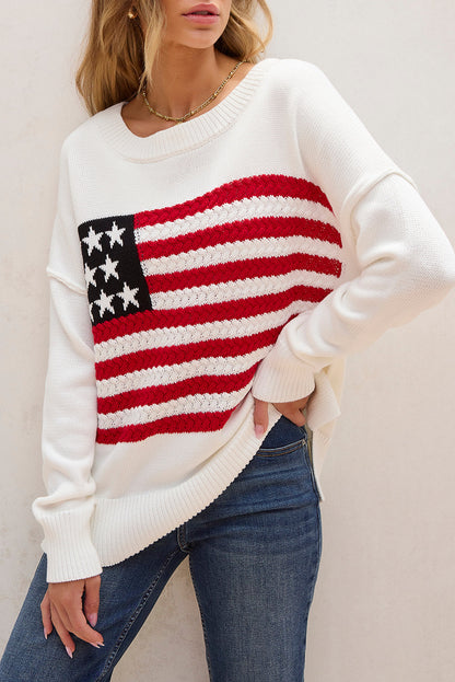 Lakelyn American Flag Sweater with Cozy Cable Knit Design