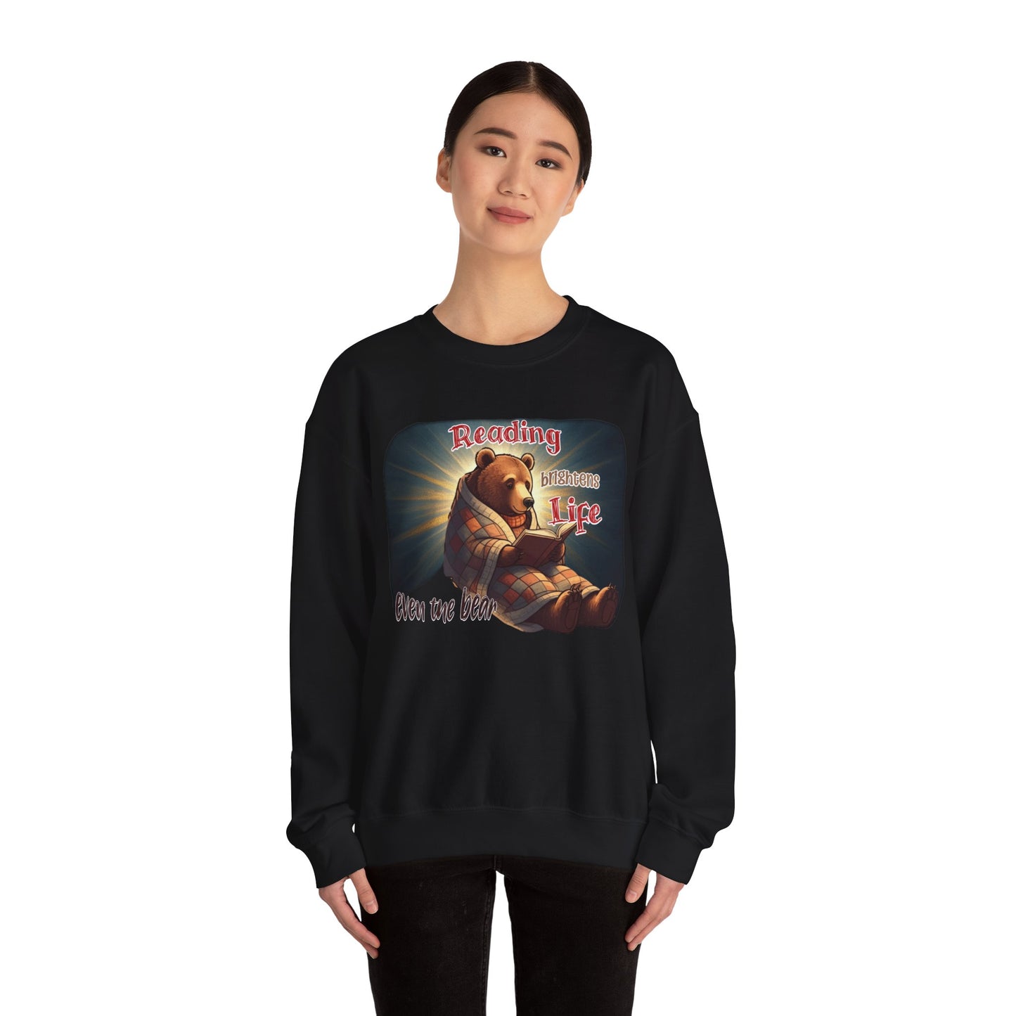 Reading brightens life, even the bear Unisex Heavy Blend™ Crewneck Sweatshirt - StyleMZ