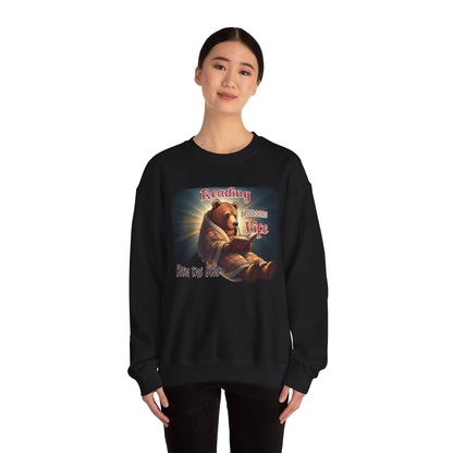 Reading brightens life, even the bear Unisex Heavy Blend™ Crewneck Sweatshirt - StyleMZ - Stylemz