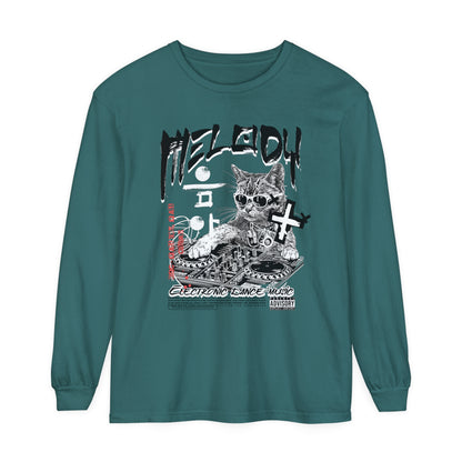 Korea -  DJ Cat Unisex Garment-dyed Long Sleeve T-Shirt  - StyleMZ