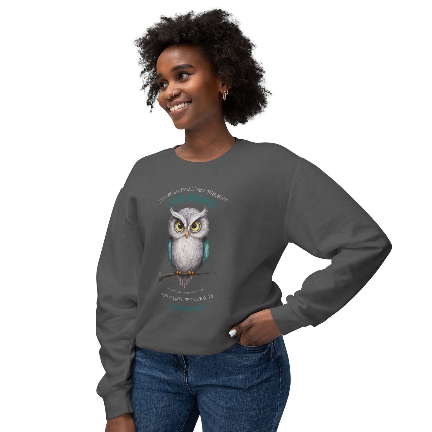 Corea - Sudadera unisex ligera de cuello redondo con mensaje de Quirky Owl - StyleMZ 