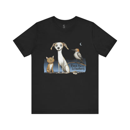 Paws purrs and feathers Unisex Jersey Short Sleeve Tee