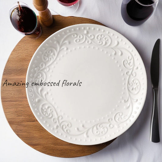 Artena 4Piece Embossed Porcelain Dinner Plate Set for All Seasons