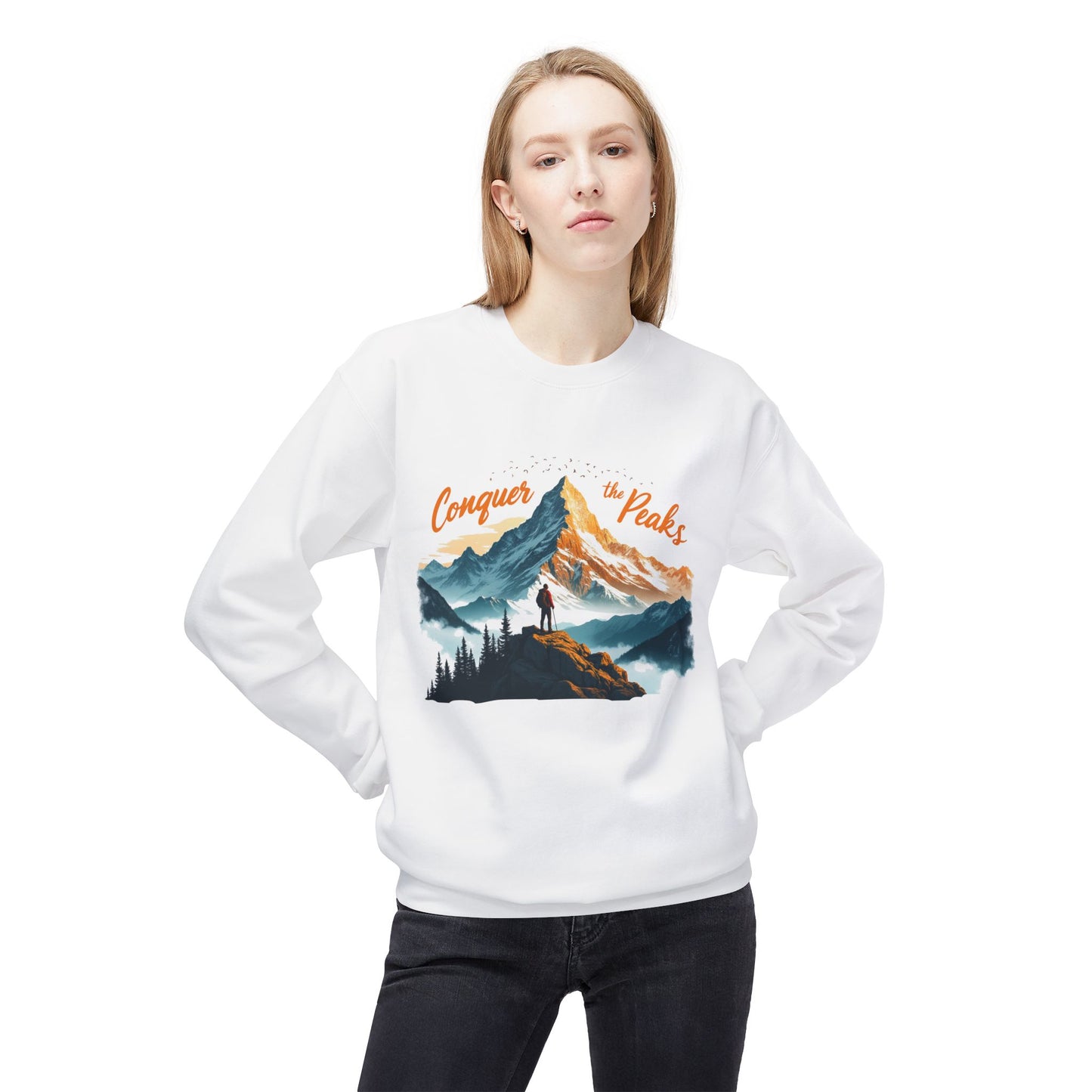 Conquer the peaks Unisex Midweight Softstyle Fleece Crewneck Sweatshirt - StyleMZ