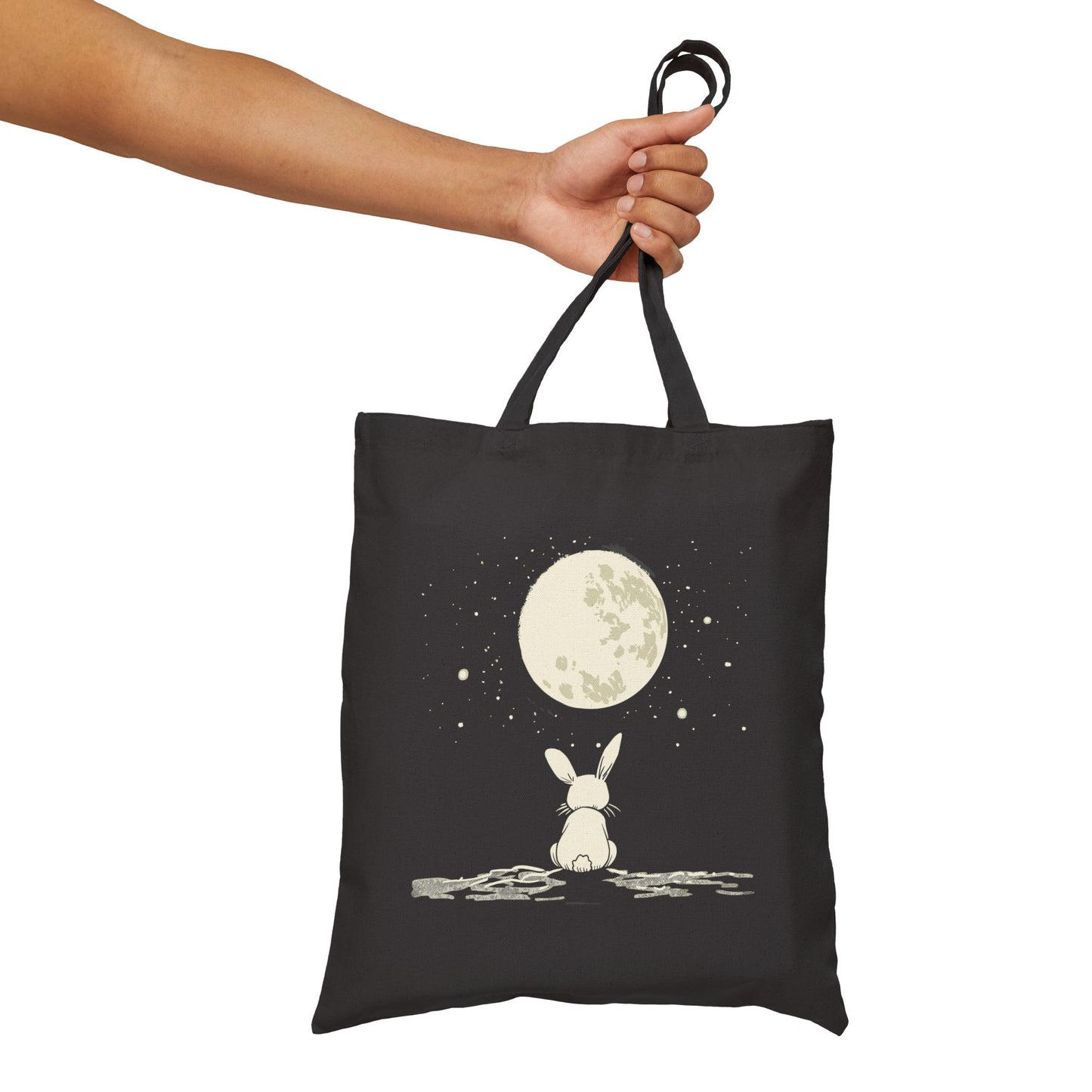 The rabbit looking at Earth from the moon Cotton Canvas Tote Bag - StyleMZ