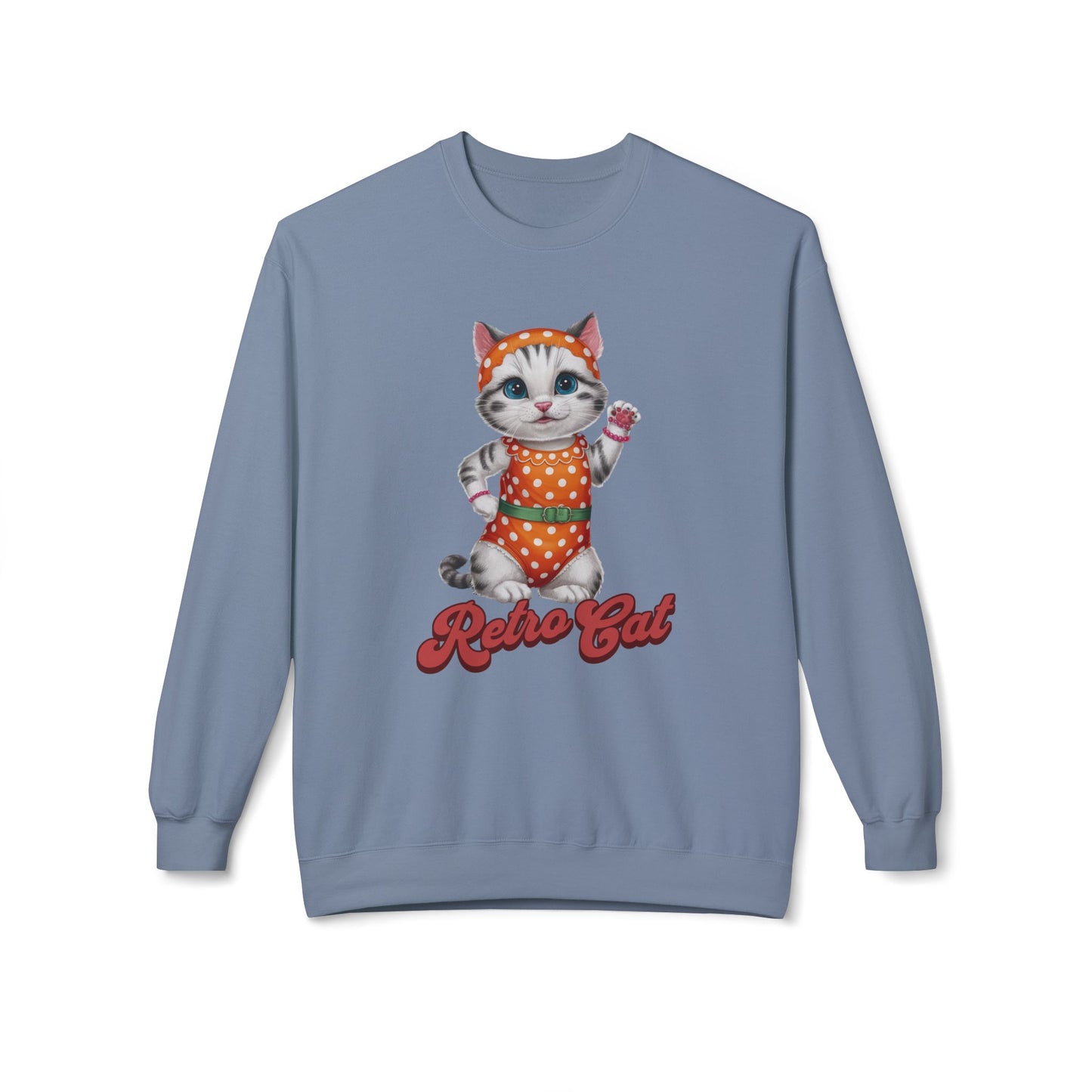 Retro Cat Unisex Midweight Softstyle Fleece Crewneck Sweatshirt - StyleMZ