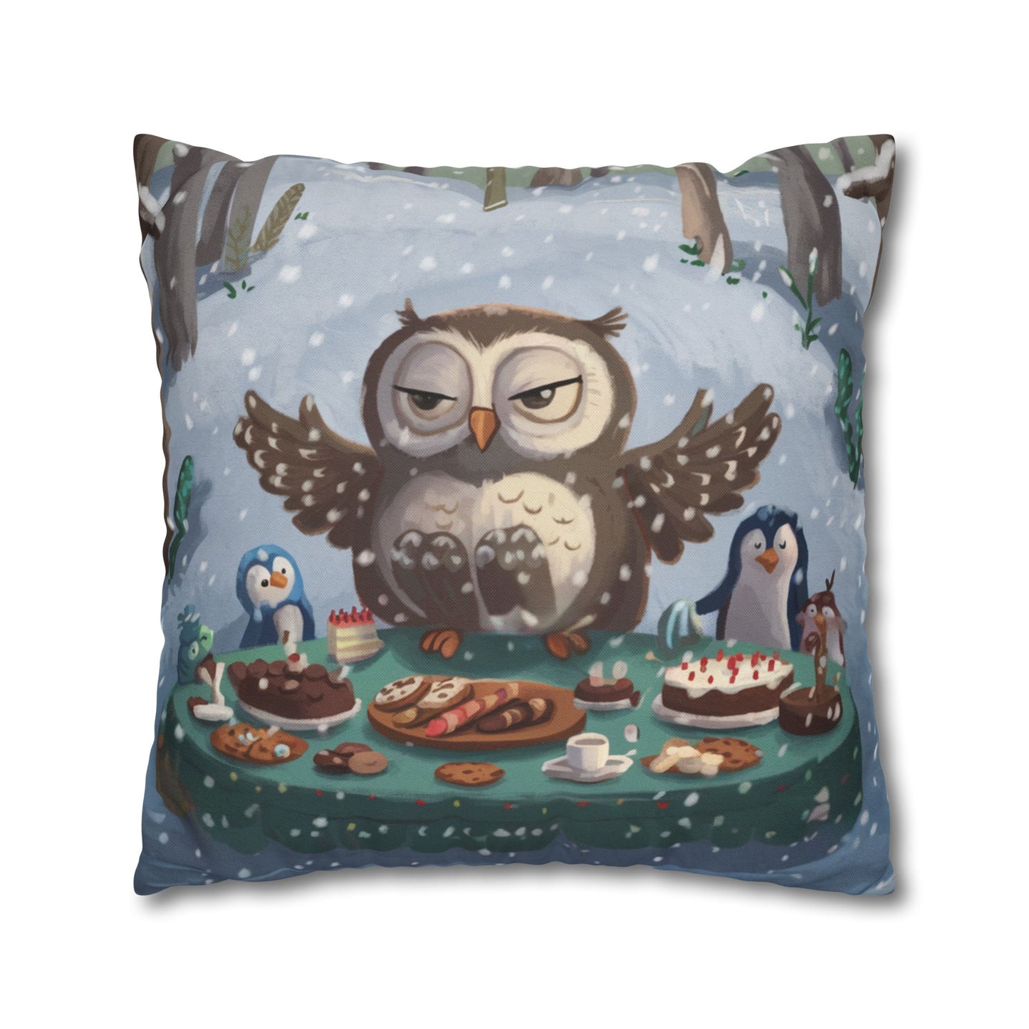 Winter Woodland Feast Spun Polyester Square Pillowcase - StyleMZ