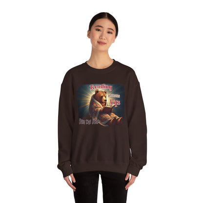 Reading brightens life, even the bear Unisex Heavy Blend™ Crewneck Sweatshirt - StyleMZ - Stylemz