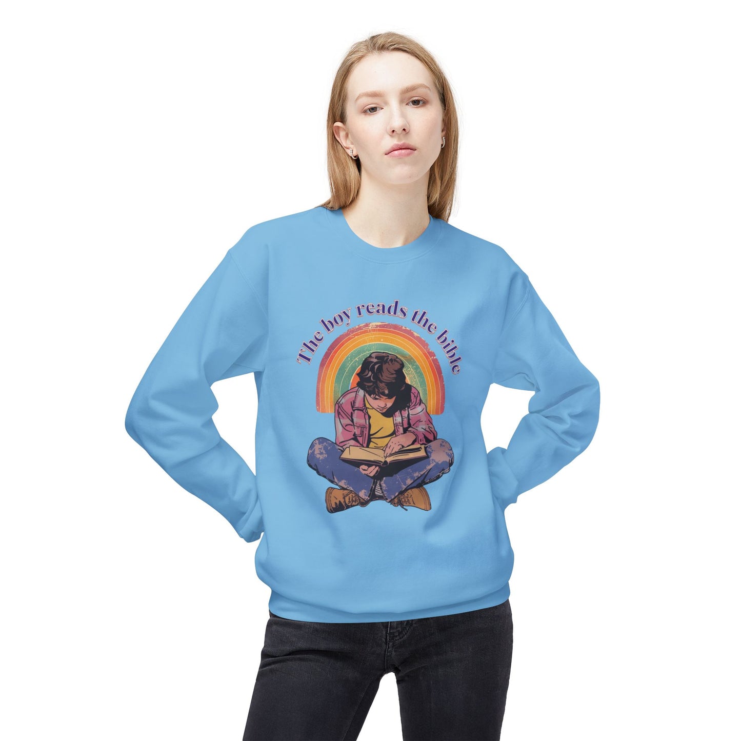 Korea -  The boy reads the bible Unisex Midweight Softstyle Fleece Crewneck Sweatshirt  - StyleMZ