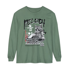 Korea -  DJ Cat Unisex Garment-dyed Long Sleeve T-Shirt  - StyleMZ