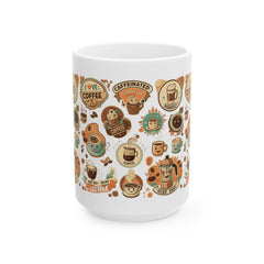 Korea -  Coffee Stickers Ceramic Mug, (11oz, 15oz)  - StyleMZ