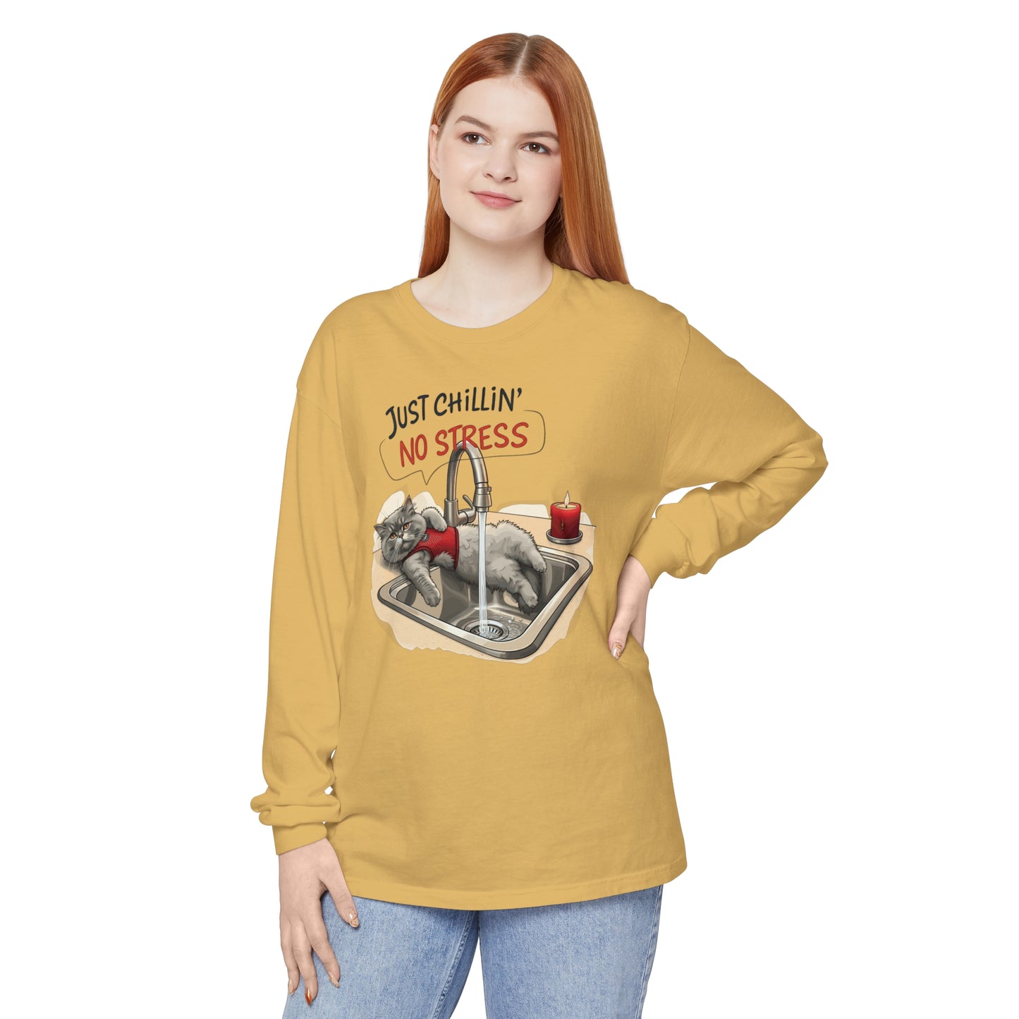 Just chillin' no stress Unisex Garment-dyed Long Sleeve T-Shirt - StyleMZ