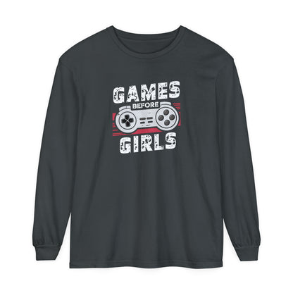 Korea -  Games before girls Unisex Garment-dyed Long Sleeve T-Shirt  - StyleMZ