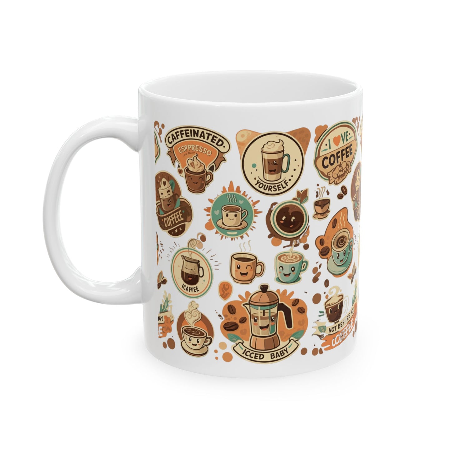 Coffee Stickers Ceramic Mug, (11oz, 15oz) - StyleMZ - Stylemz