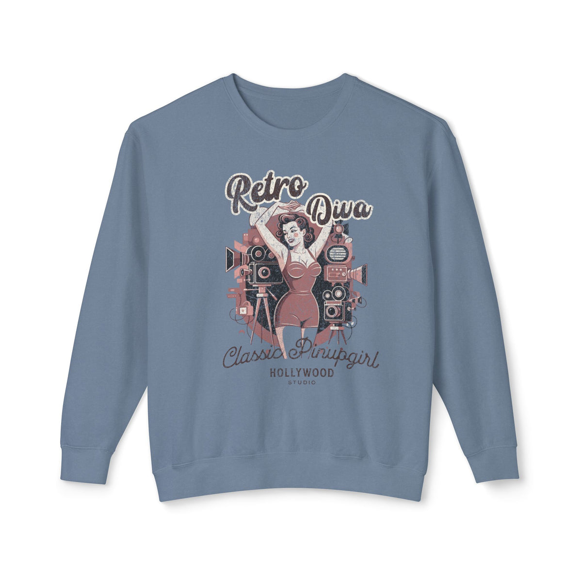 Sudadera unisex ligera con cuello redondo y estampado de la clásica diva - Corea - StyleMZ 