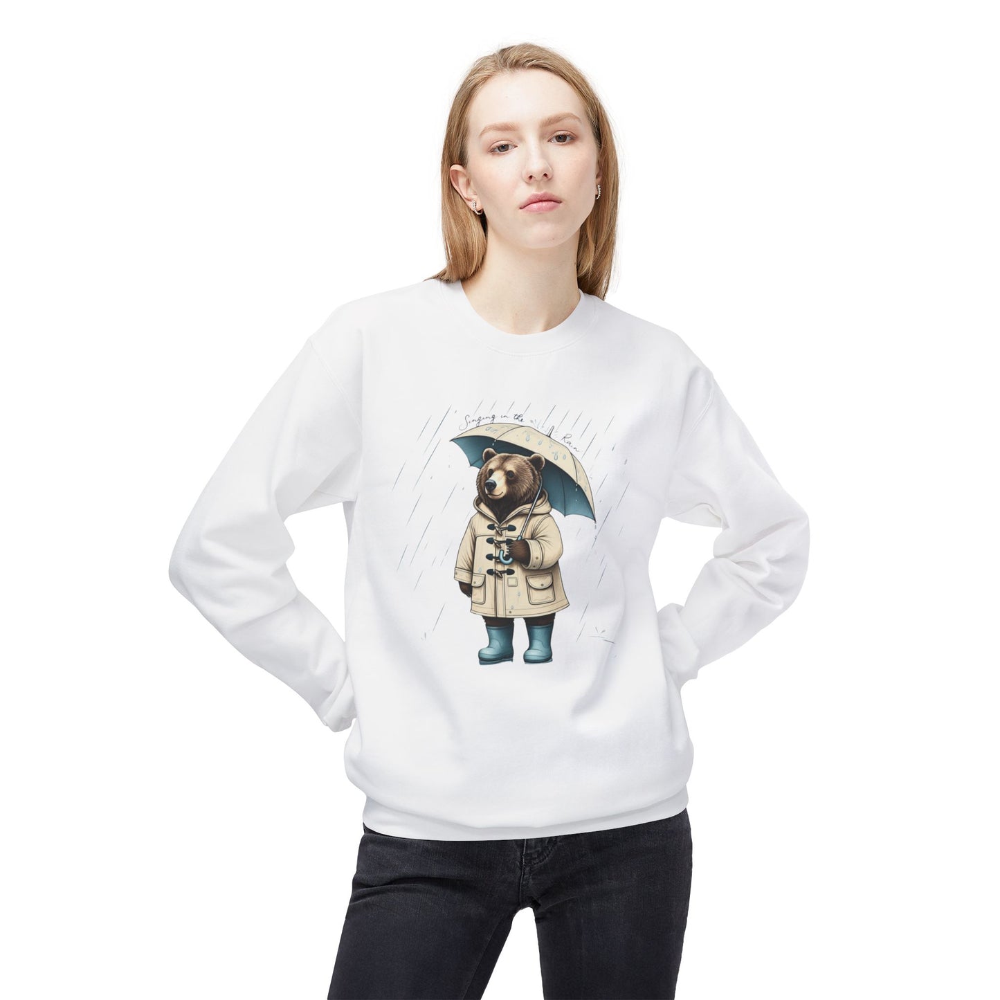 Korea -  Singing in the rain Unisex Midweight Softstyle Fleece Crewneck Sweatshirt  - StyleMZ