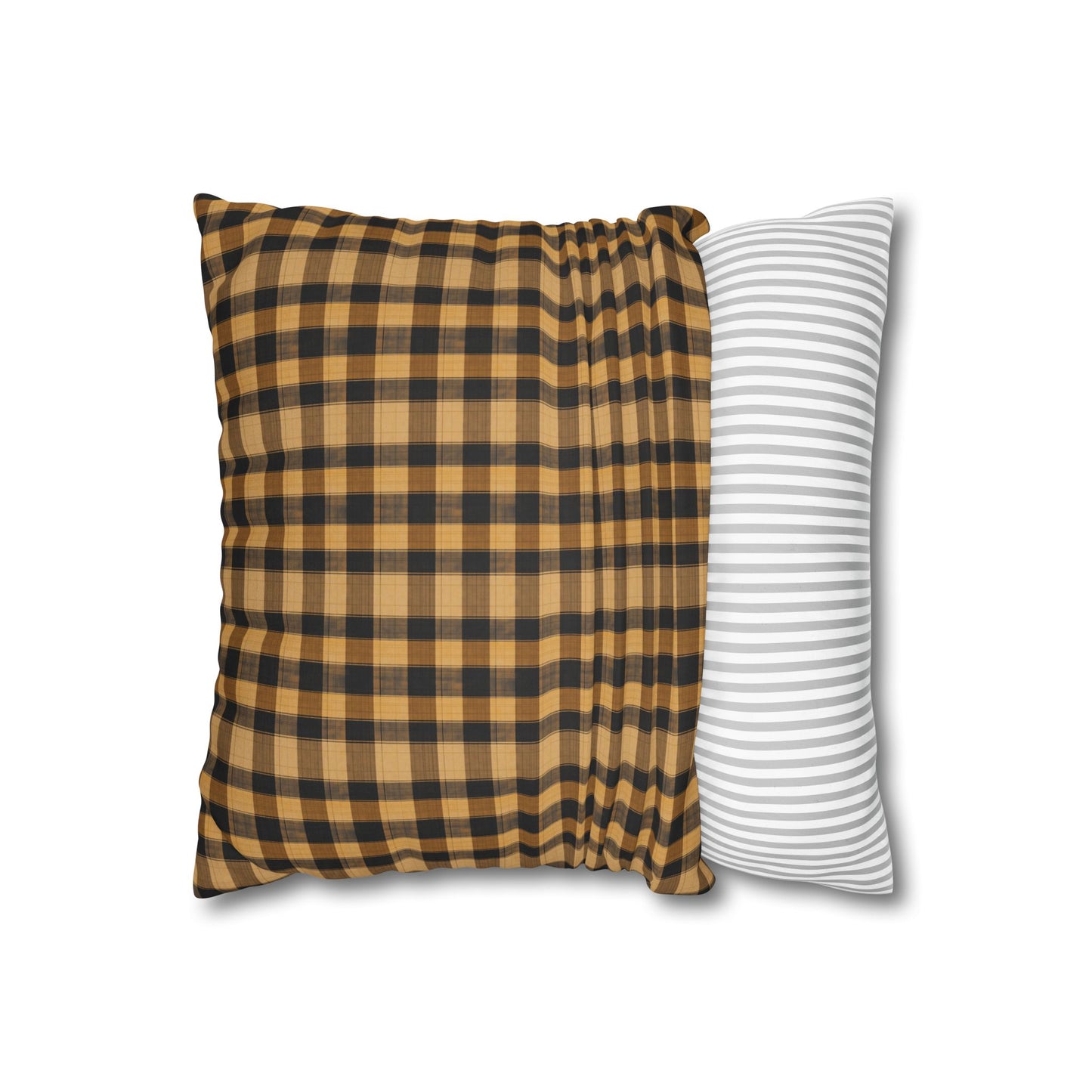 Yellow hue plaid Faux Suede Square Pillowcase  - StyleMZ