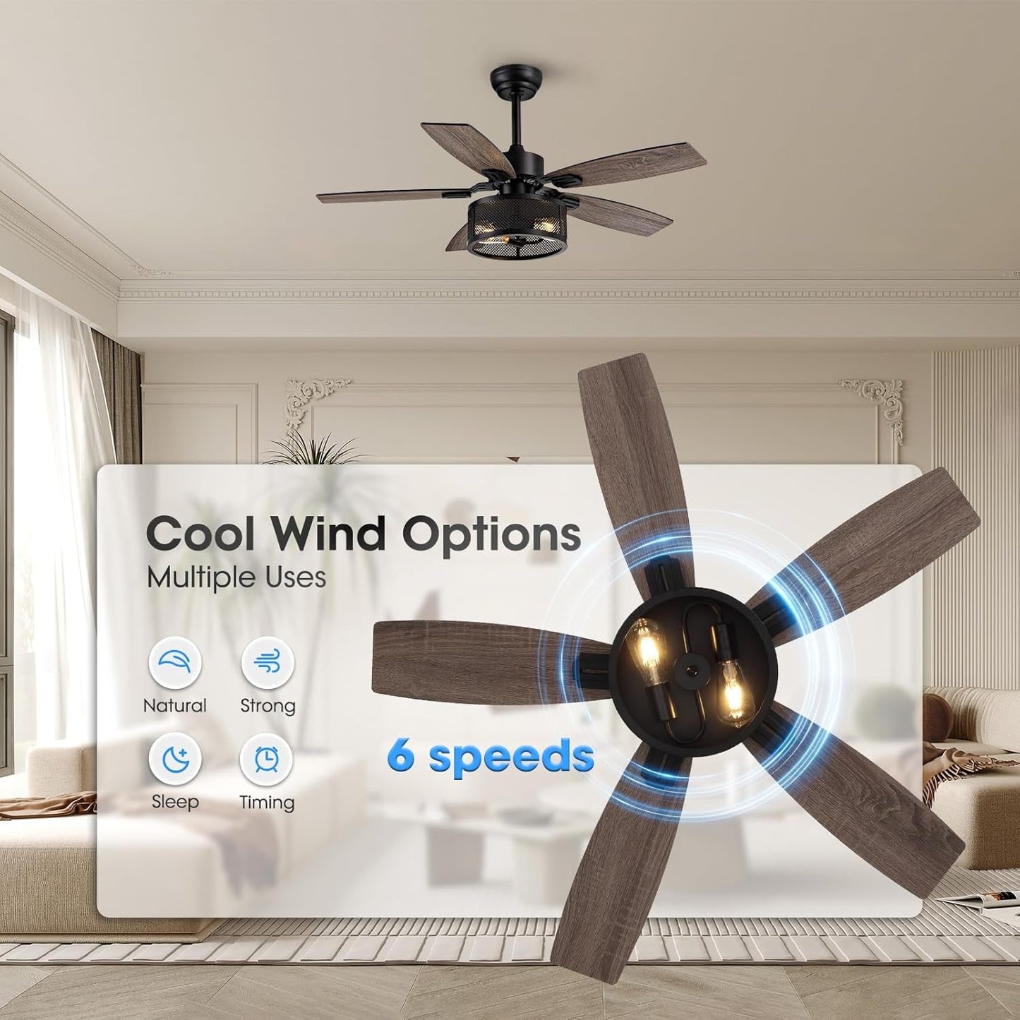 42 Inch Ceiling Fans with Lights and Remote Control, Stylish Fan