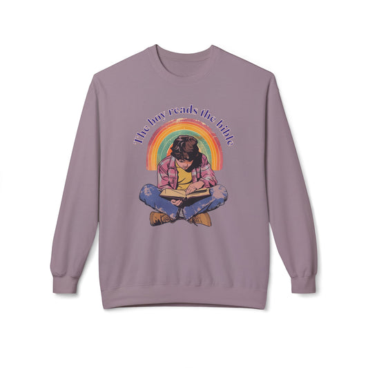 Korea - The boy reads the bible Unisex Midweight Softstyle Fleece Crewneck Sweatshirt - StyleMZ - Stylemz