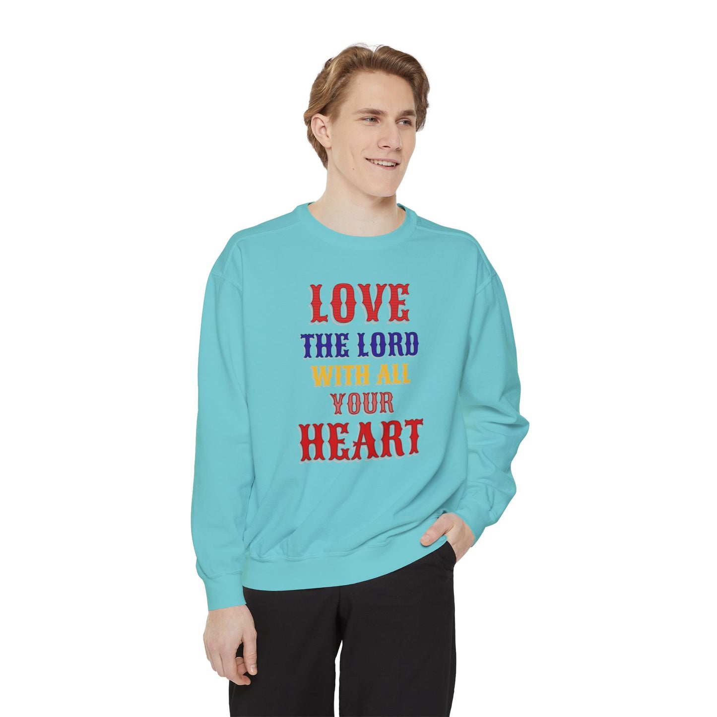 Korea -  Love your God Unisex Garment-Dyed Sweatshirt  - StyleMZ