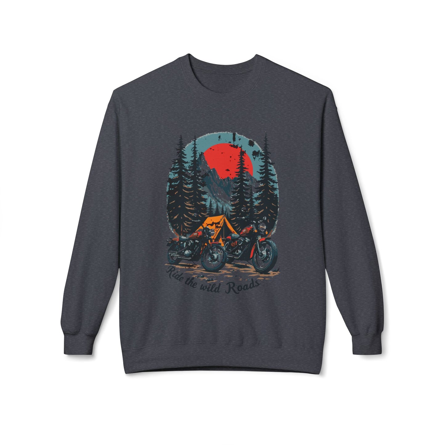 Ride the wild roads Unisex Midweight Softstyle Fleece Crewneck Sweatshirt - StyleMZ - Stylemz