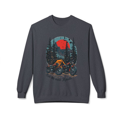 Ride the wild roads Unisex Midweight Softstyle Fleece Crewneck Sweatshirt - StyleMZ - Stylemz