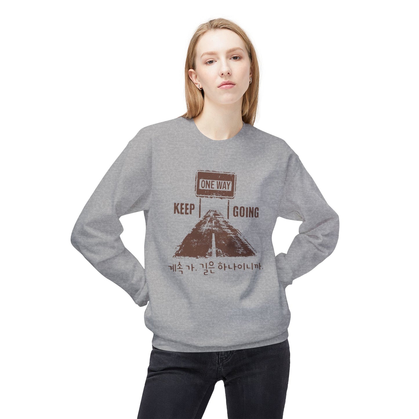 Korea -  One way, keep going II Unisex Midweight Softstyle Fleece Crewneck Sweatshirt  - StyleMZ