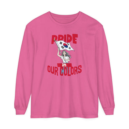 Korea -  Pride in our colors Unisex Garment-dyed Long Sleeve T-Shirt  - StyleMZ