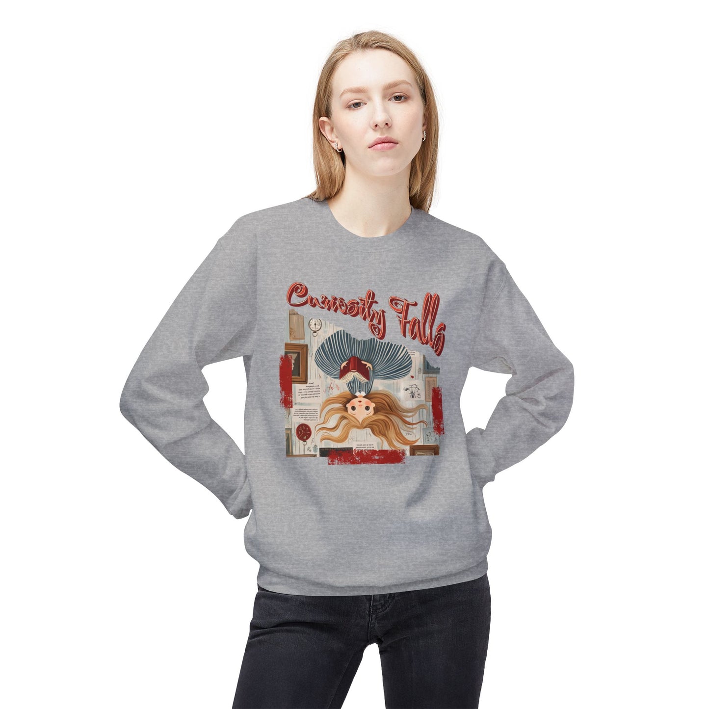 Korea -  Curiosity falls Unisex Midweight Softstyle Fleece Crewneck Sweatshirt  - StyleMZ