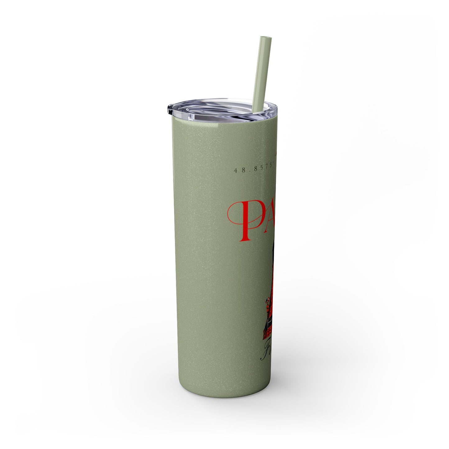 Paris Glitter Skinny Tumbler with Straw, 20oz - StyleMZ