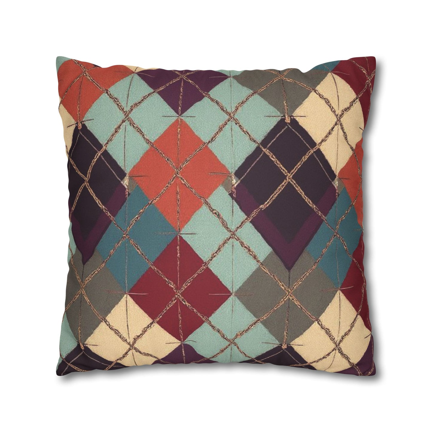 Vintage Harvest Argyle Faux Suede Square Pillowcase - StyleMZ