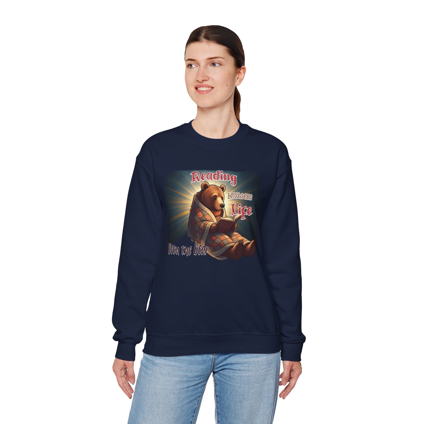 Reading brightens life, even the bear Unisex Heavy Blend™ Crewneck Sweatshirt - StyleMZ