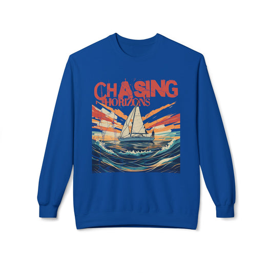 Sudadera unisex de cuello redondo y tejido polar suave de peso medio Chasing Horizons - StyleMZ 