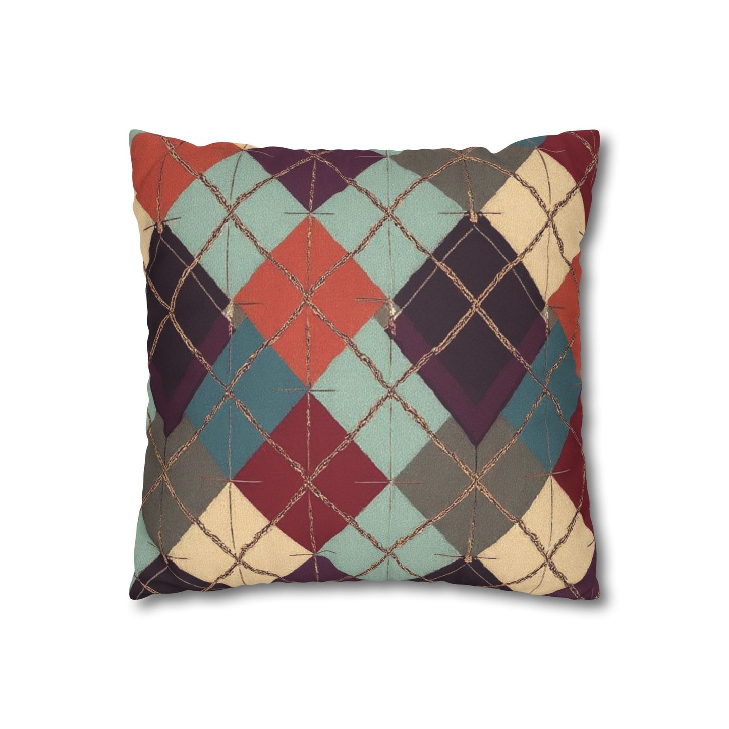 Vintage Harvest Argyle Faux Suede Square Pillowcase - StyleMZ