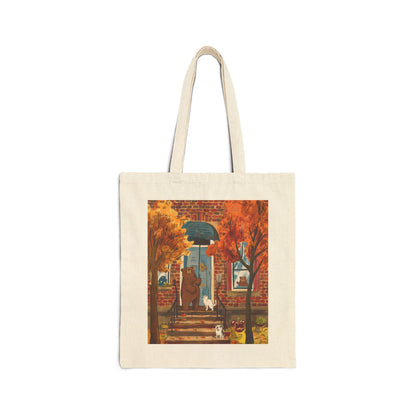 Autumn Gathering at Bear's Door Cotton Canvas Tote Bag - StyleMZ