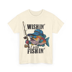 Corea - Camiseta unisex de algodón grueso con el mensaje "Wishing I was fishing" - StyleMZ 