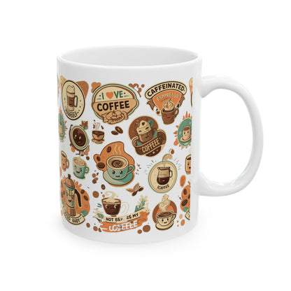 Coffee Stickers Ceramic Mug, (11oz, 15oz) - StyleMZ - Stylemz