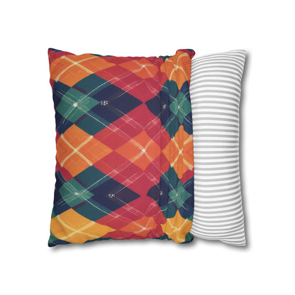 Festive Firelight Plaid Faux Suede Square Pillowcase - StyleMZ