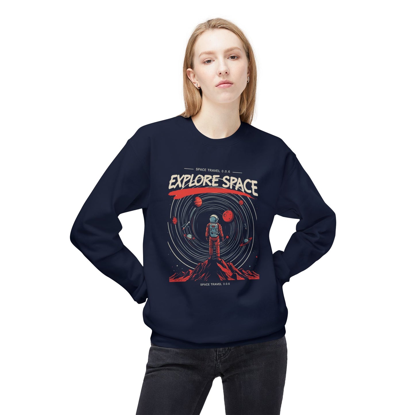 Explore space Unisex Midweight Softstyle Fleece Crewneck Sweatshirt  - Korea  - StyleMZ