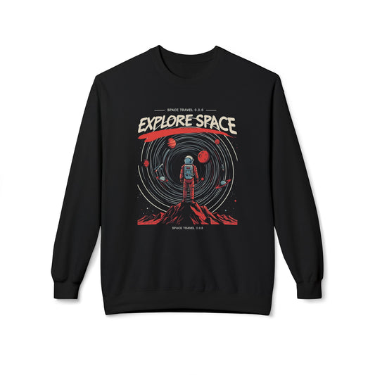 Sudadera unisex de cuello redondo de polar suave y de peso medio Explore Space - Corea - StyleMZ 