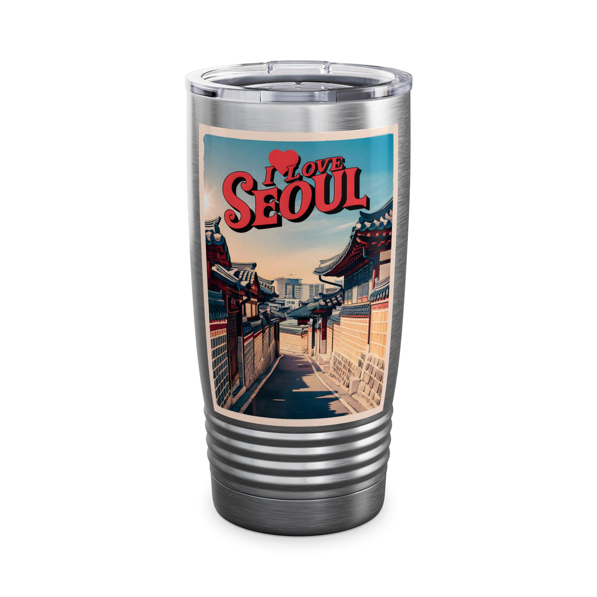 Vaso con cuello en forma de anillo vintage "I love Seoul" de Corea, 20 oz - StyleMZ 