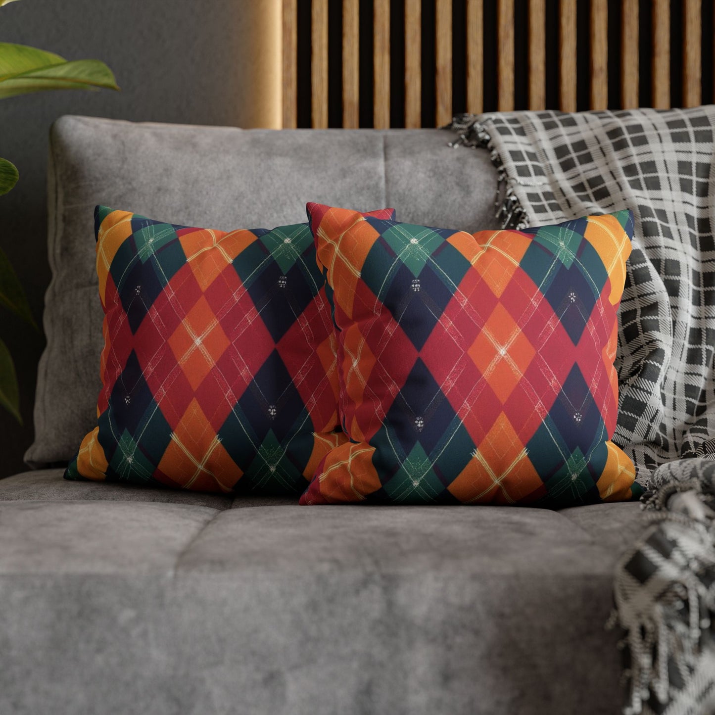 Festive Firelight Plaid Faux Suede Square Pillowcase - StyleMZ