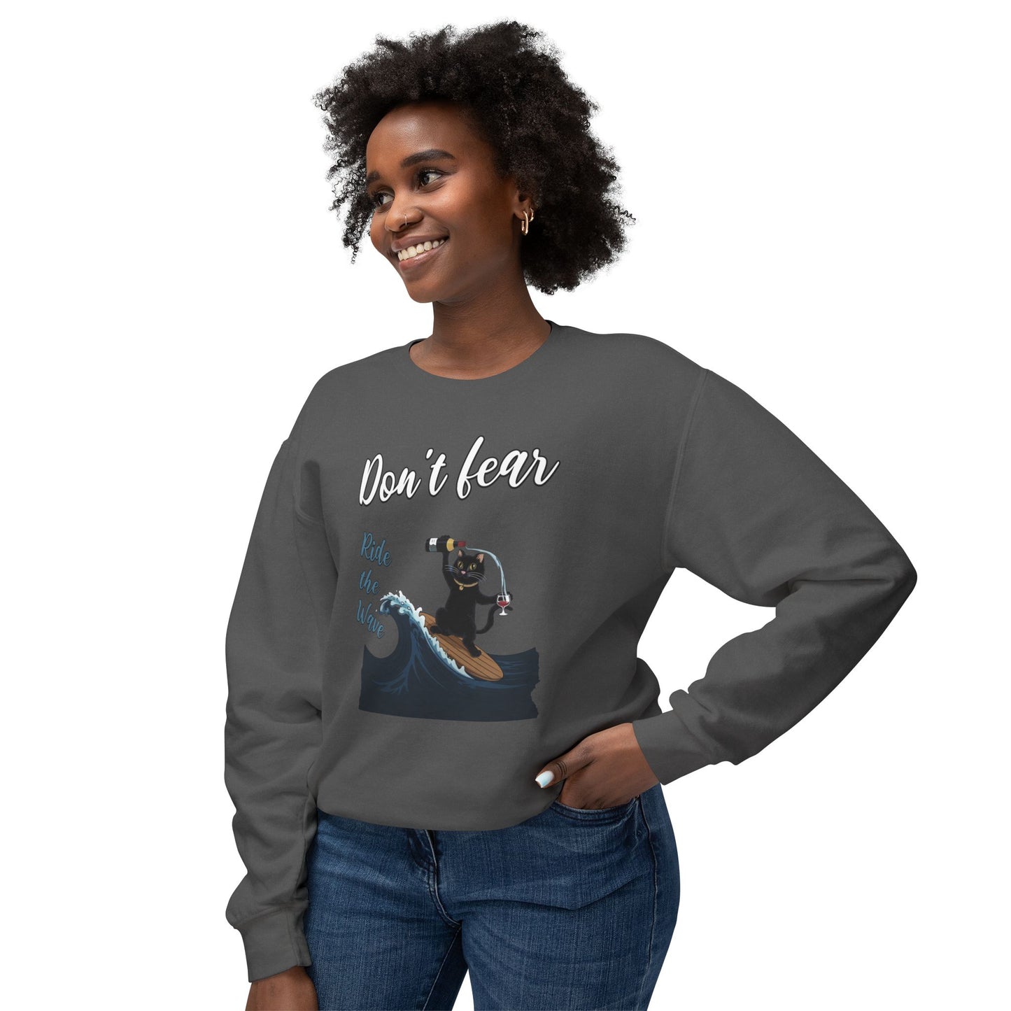 Korea -  Ride with wave Unisex Lightweight Crewneck Sweatshirt  - StyleMZ