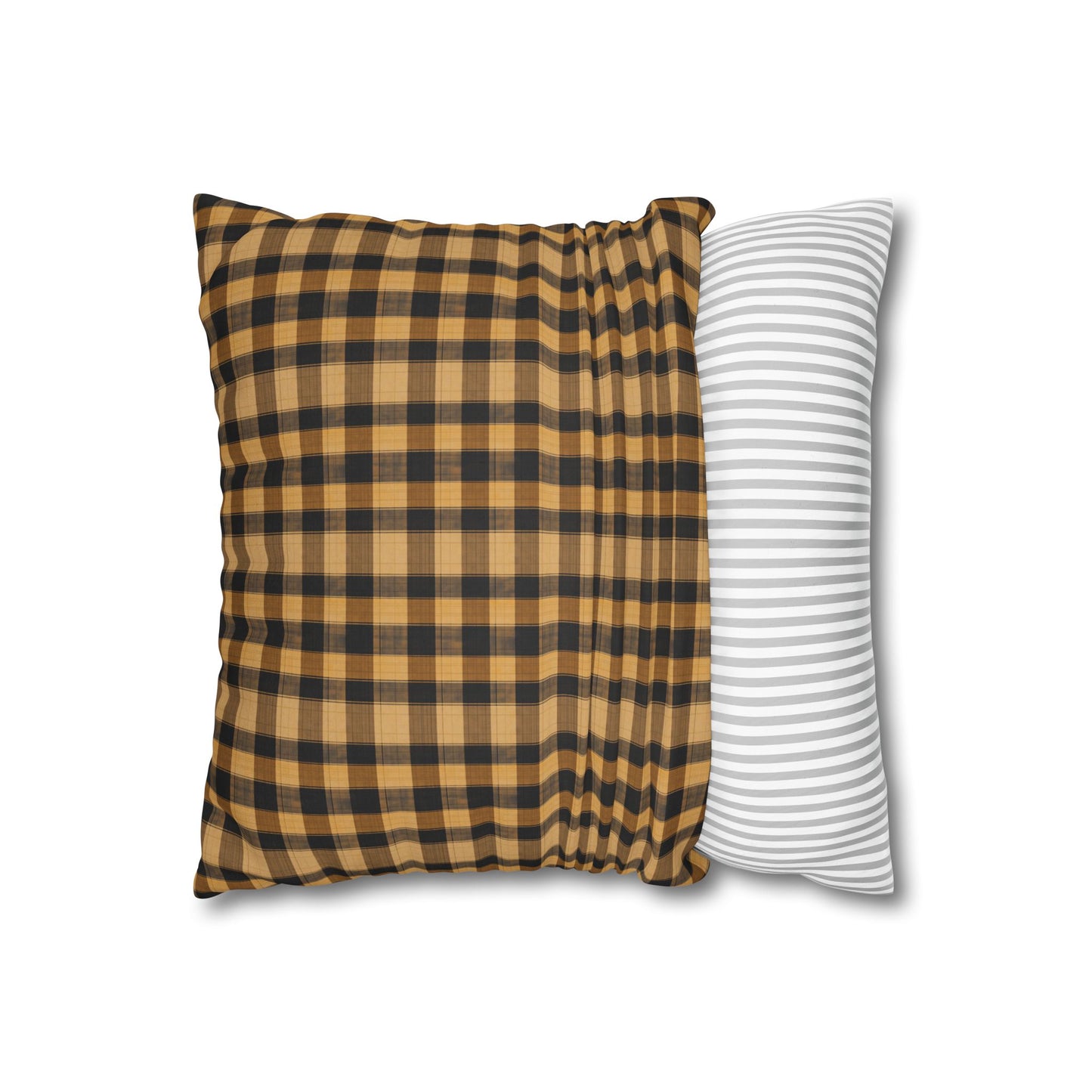 Yellow hue plaid Faux Suede Square Pillowcase  - StyleMZ